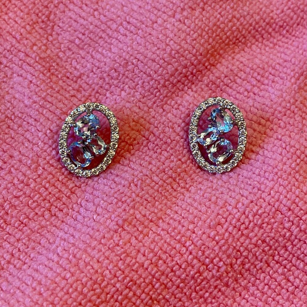 Breath Taking 4 Ct. Aquamarine and Created White Sapphire 925 Sterling Earrings